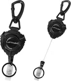 LATTHANT Badge Holder Retractable Clip, Heavy Duty Retractable Keychain with 31.5 in Smooth Steel Cord, Durable 360-degree Rotating Carabiner Badge Holder for Work, Fishing, Car Key
