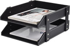 Leather Desk Organizer,2-Tier Stackable Letter Tray Holder,Office Supplies Desktop Storage Box for Document,Stationery,Magazines,Newspapers,Letters and Other Home Office Paper Sundries,Black