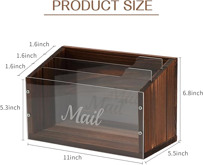 OKAHUOCHUANG Mail Organizer with Clear Acrylic Dividers - 3 Slots Letter Holder for Desk, Mail Sorter Organizer Wall Mounted, Mailbox Hoder Counter for Home Office Family