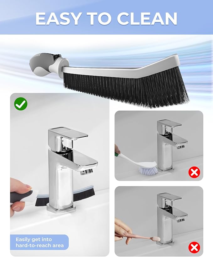 Cleangor Crevice Cleaning Brushes, Scrub Brush for Hard to Reach Small Space, Home Essentials, Cleaning Supplies, Cleaning Tools for Household Use, Bathroom, Shower, Kitchen, Toilet, Window (3, Blue)