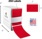 ChromaLabel 2 x 3 inch Permanent Color Code Rectangle Labels, 250 Labels per Dispenser Box, Red