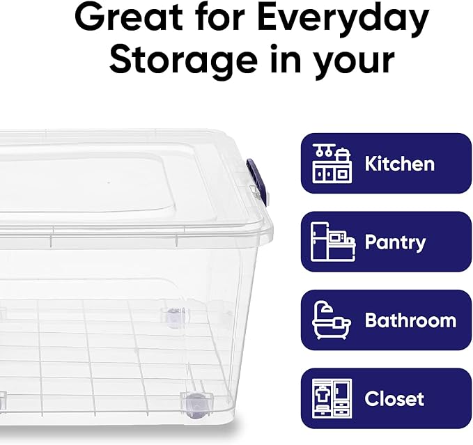 Superio Storage Bins with Lids, Clear Plastic Containers for Organizing, Stackable Totes, BPA Free, Odor Free, Organizer Boxes for Home, and Dorm (4 Pack, 60 Quart)