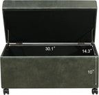 Joveco 32" Faux Suede Storage Ottoman Bench with Wheel, Rectangle Foot Rest Stool for Living Room, Bedroom, Entryway,Moss Green
