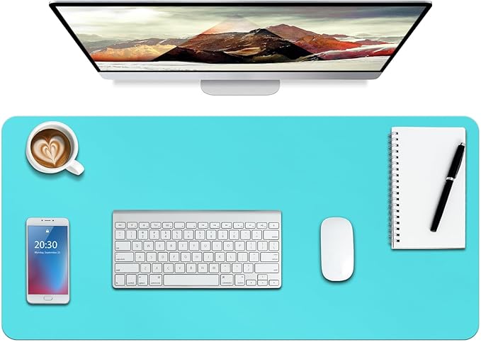 Boutilon Leather Desk Pad Protector,Non-Slip Mouse Pad,Laptop Desk Pad,Office Mouse Mat,Waterproof Leather Desk Blotter,Desk Writing Pad for Office and Home (XXL-Bright Blue,47.2"x 17")