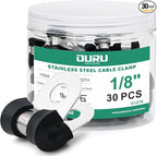 OURU 30pcs 1/8 Inch Stainless Steel Cable Clamps,Rubber Coated Cushioned Insulated Cable Clamp,Automotive Cable Wire Clamps,Pipe Clamps,Metal Clamp for Tube,Lines,Wire Cord Installation(Black,3mm)