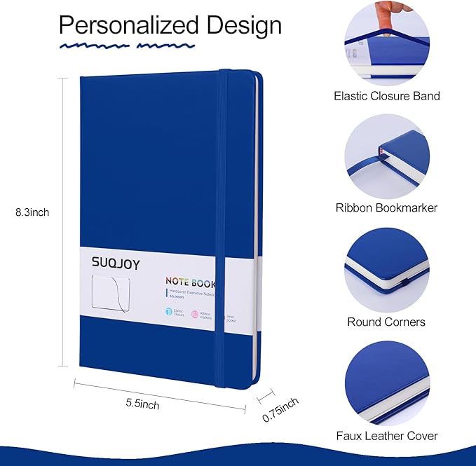 SUQJOY Lined Journal Notebooks for Writing, 100 GSM Thick Paper, 1 Pack Hardcover Notebooks, A5 College Ruled Notebook, Journaling Notebook for School/Travel/Office (Blue- 1 Pack)