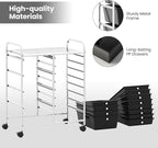 Giantex 12 Drawer Rolling Cart with Drawers, Storage Organizer Cart for Classroom Office School Teacher, Mobile Drawer Cart for Tools, Crafts, Small Printer, Black