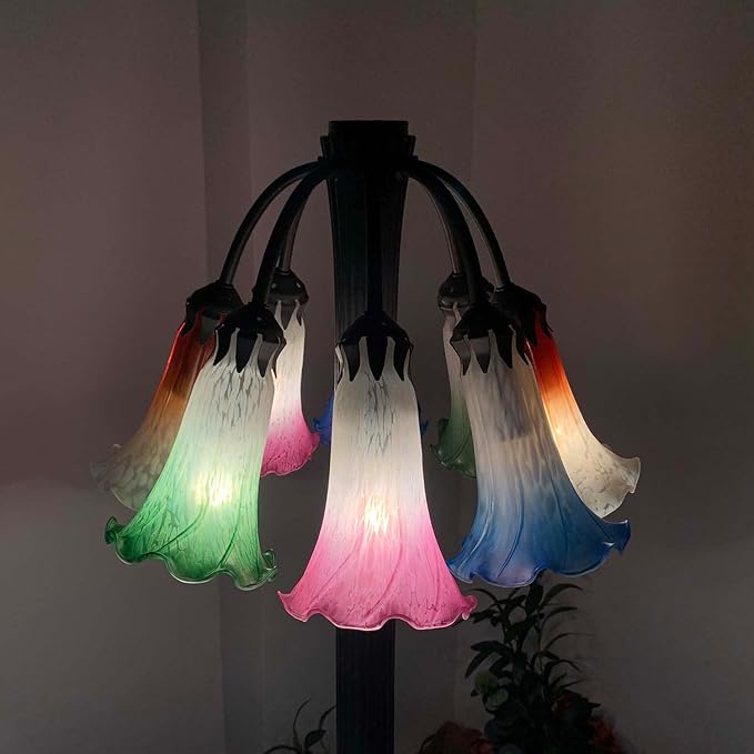 Bieye LS02 Lily Flower Blown Glass Lampshade (White Pink, Opening I.D. 1.26" x O.D. 1.5")