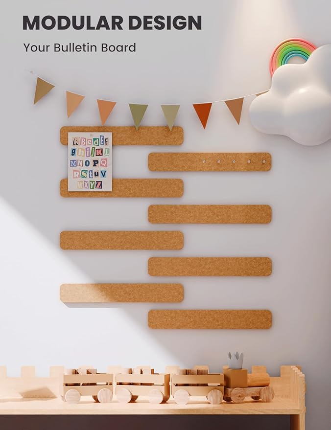 Fluxynara Cork Board Alternative Felt Strip Board 8-Pack 13"x2", Office Pin Board with 50 Push Pins, Adhesive Install for Bedroom Door & Home Office(Sunset Yellow)