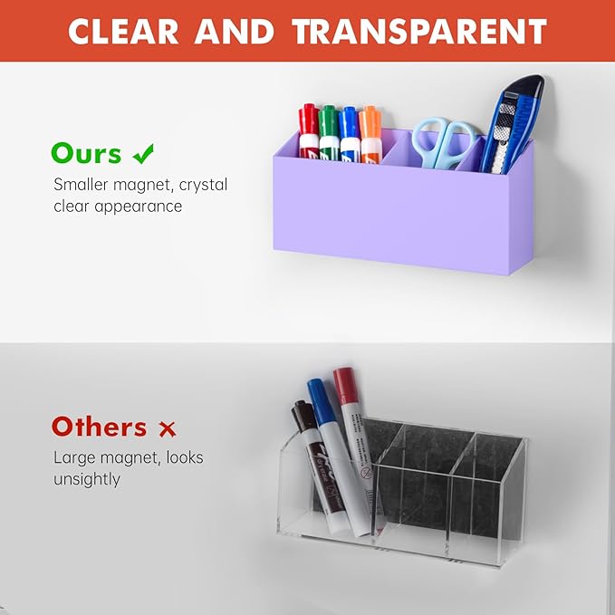 Banafich Magnetic Dry Erase Marker Holder, Acrylic Magnet Pen Holder for Whiteboard, Refrigerator, Magnetic Fridge Organizer for Office, Classroom, Whiteboard Maker Holder, Locker Organizer-Purple