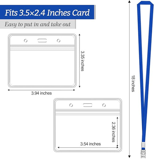 100 Pcs Clear Horizontal Badge Id Card and 100 Pcs Lanyard, Reusable Lanyards for Id Badge Holder Name Tag Badge Holder with Lanyards for Adults Kids Business School Conferences (Blue)