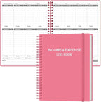 Heveboik Income & Expense Log Book - A4 Income and Expense Tracker for Small Business, Accounting Bookkeeping Tracking for Woman and Man, 8" x 10.5", Pink