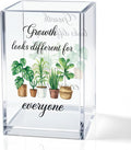 QYUVK Growth Looks Different for Everyone Acrylic Cosmetic Pencil Holder Cup, Funny Plant Pen Holder for Women Teacher, Home Office Classroom Desk Accessories, Inspirational Gifts for Coworker Friend