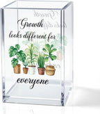 QYUVK Growth Looks Different for Everyone Acrylic Cosmetic Pencil Holder Cup, Funny Plant Pen Holder for Women Teacher, Home Office Classroom Desk Accessories, Inspirational Gifts for Coworker Friend