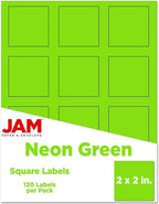 JAM PAPER Product & Container Labels - Square - 2 x 2 - Neon Green - 120/Pack