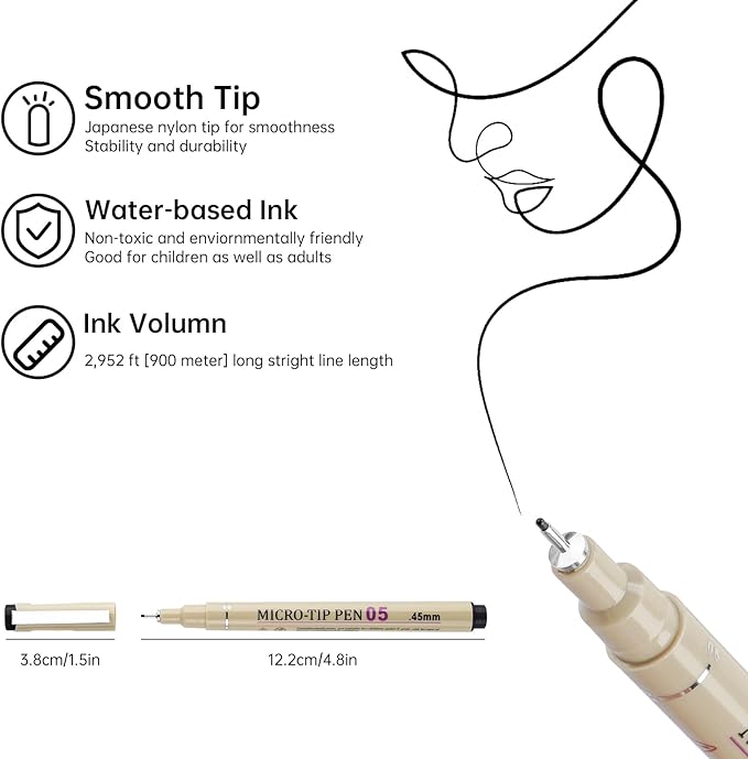 Attom Tech Art [12 Colors] 05 Micro, Fineliner Pen Set Ink, Fine Point Pen,Multi-liner, Sketching, Anime,Artist Illustrating/Technical Drawing,Office Documents