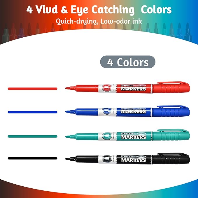 SUQJOY Dry Erase Markers, Fine Tip Whiteboard Markers, Low Odor Dry Marker, Fine Point Marker are pecfect for Whiteboard Mirrors Glass, 36 pack 4 Assorted Color Markers for School Office Home