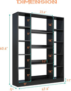 OSCHF Cube Storage Bookcase with Base - Large Wooden Bookshelf with 10 Open Cubes and 4 Shelves for Home and Office, Freestanding Organizer, Black