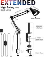 LED Desk Lamp for Home Office, Extra Tall Metal Swing Arm Architect Desk Lamp with Clamp, 5 Color Modes 10 Brightness Task Lamps, Adjustable Gooseneck Clip-on Table Light for Reading Home Work Study