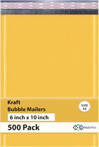 Small Kraft Bubble Mailers 6x10 inch #0 | Self Seal Padded Envelopes | Cushioned Bubble Mailer | Usable Size 6x9 | Lightweight mailing Shipping Bags For Package | 500 Pack Bulk | Made in USA