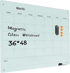 Magnetic Glass Dry Erase Board Calendar- White Board 48 x 36 Inch Wall Mounted Monthly Whiteboard, Large Frameless Glass White Board for Wall Office, Home & School