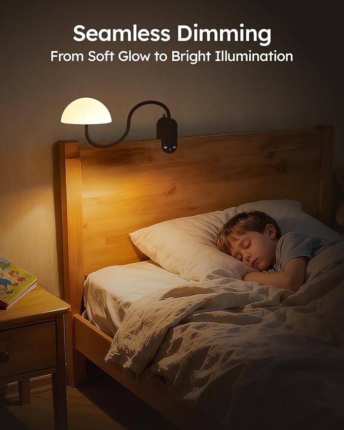 Cordless Clip On Lamp, Touch Control Desk Lamp with RGB Ambient Mode & 3000K–6000K, Rechargeable Dimmable Book Reading Light with Flexible Arm Sturdy Clamp On Table Bedside Headboard, Battery Operated