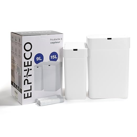 ELPHECO Bathroom Trash Can with Lid, 2 Pack Automatic Garbage Can, 2.5 Gallon + 4 Gallon Motion Sensor Smart Bathroom Decor, Slim Waterproof Trash Bins for Bedroom, Office, Living Room, White