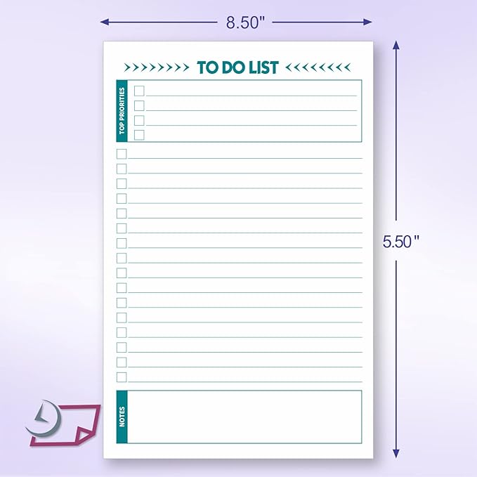 To Do List Notepad – 2 Pads of 50 Sheets, Total of 100 sheets (5.5 x 8.5) Ruled Planning Checklist Memo Pad for Daily Tasks, Priority & Notes field for Efficacy. Jot Down – Purchases, Appointments,