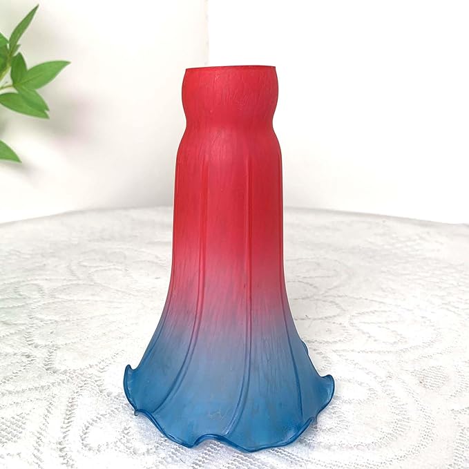 Bieye LS67 Lily Flower Blown Glass Lampshade (Red Blue, Opening I.D. 1.26" x O.D. 1.5")