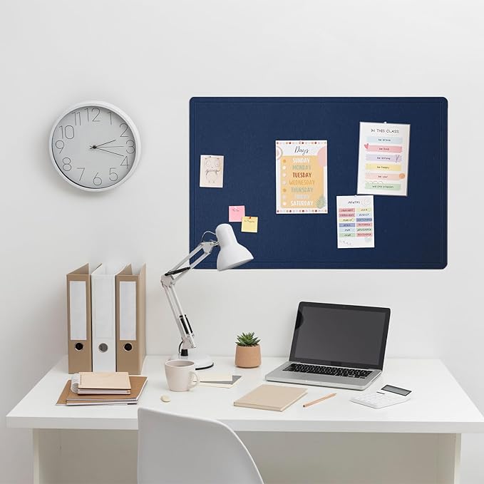 Lightomorrow Bulletin Board, 36 x 24 inches Felt Board - Decorative Pin Board, Cork Board Alternative for Wall, 3' x 2' Foldable Self-Adhesive Vision Board Prayer Board with 20 Pushpins - Dark Blue
