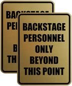 Portrait Round Backstage Personnel Only Beyond This Point Door or Wall Sign Easy Installation | Music | Concert | Festivals Sign (Brushed Gold) - Large (2 Pack)