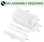 WISUCART Bamboo Desk Organizer Mail Holder Countertop Wood Desk Drawer Tabletop Storage Box Pen Holder Letter Sorter Makeup Organizer for School Home Office Supplies with Pen Holder White