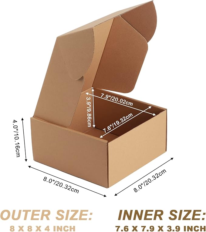 PHAREGE 8x8x4 inch Gift Shipping Boxes Bulk 25 Pack Brown, Tab Lock Tuck Top Mailing Boxes for Packaging Small Business, Small Cardboard Mailer Boxes for Wrapping Present