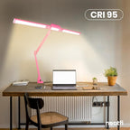 Neatfi LED Desk Lamp, Dimmable Desk Light with 360 SMD LEDs, 30W, CRI 95, Adjustable Color Temperature, Task Lamp for Home, Office, and Workbench (CCT, Pink, 41 Inches)