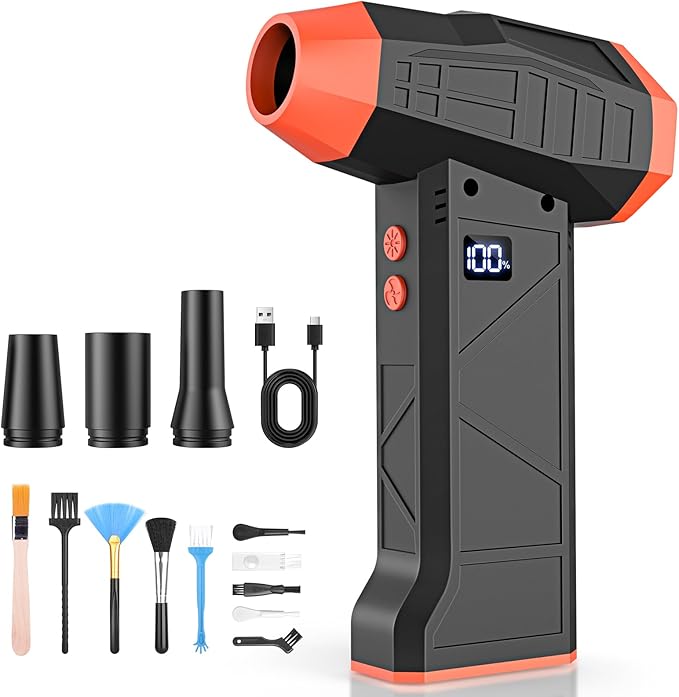 Electric Compressed Air Duster, 110000RPM Cordless Portable Air Blower Mini Powerful Jet Dry Blower 4 Adjustable Speeds Levels Rechargeable for Keyboard, PC, Car