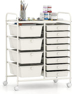 Giantex 12 Drawer Rolling Cart with Drawers, Storage Organizer Cart for Classroom Office School Teacher, Mobile Drawer Cart for Tools, Crafts, Small Printer, Ivory