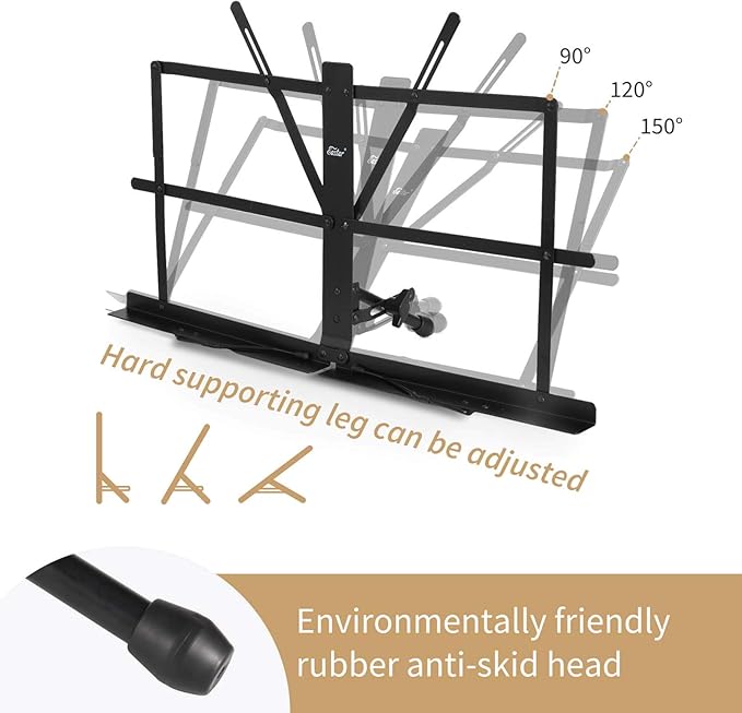 Eastar Tabletop Music Stand for Sheet Music ESMF-3, Table Top Desktop Book Stand Folding Portable Sheet Music Stand Adjustable Travel Music Holder Lightweight with Carrying Bag, Black