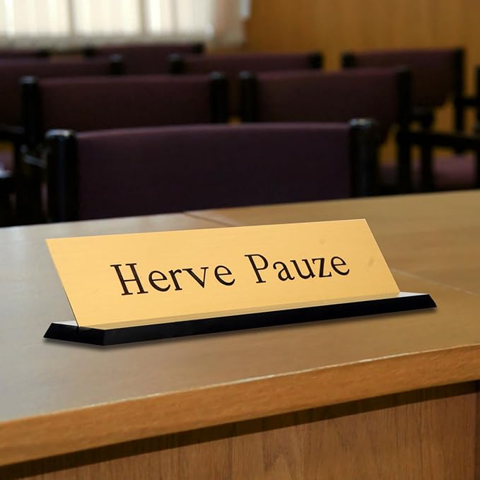 SmartSign Brass Name Plate for Desk | Premium Engraved Nameplate with Desk Holder | 2" x 8" Solid Brass, Personalized Desk Plate, Gold, Made in USA