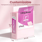 SUNEE 3 Ring Binder 2 Inch 1 Pack, Clear View Three Ring PVC-Free (Fit 8.5x11 Inches) for School or Office Supplies, Pink