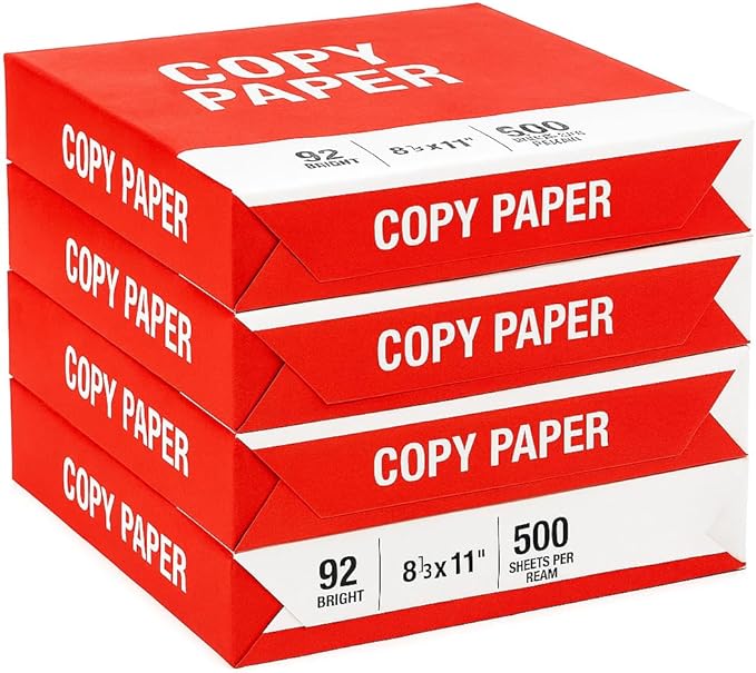4 Reams Copy Paper – 8.5x11 Letter Size, 20lb, 92 Bright – Multipurpose Printer Paper for Office, School, Home – 2,000 Sheets Total – Jam-Free, Acid-Free, Inkjet & Laser Compatible