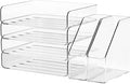 FANXIYQ 4-Tier Clear Acrylic Paper Tray Organizer for Desk with 2 Matching Bookends – Stackable Letter Tray Set, Stackable Paper Trays, Acrylic Desk Accessories/File Organizer, Office Organizer