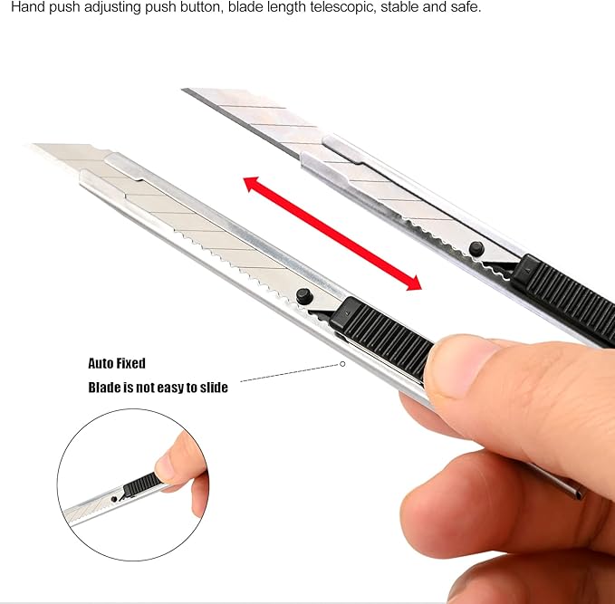 FOSHIO Utility knife Retractable with 30 Degree Snap Off Blade 9MM Box Cutter Knife, Office Vinyl and Paper Cutting Craft Knives, Pack of 3