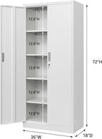 TaskStorz Storage Cabinet, 72 Inch Tall Metal Storage Cabinet with Doors and Shelves,Heavy Duty Metal Cabinet, Pantry Cabinets for Kitchen Storage, Garage Cabinet for Living, Dining Room