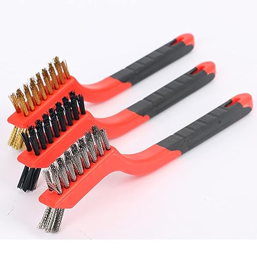 Wire Brush Set for Cleaning Rust Removal in Holes, 3pcs Brass/Stainless Steel/Nylon Brushes