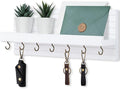 Lwenki Decorative Key Holder for Wall with Shelf, Entryway Shelf with Hooks Holds Leashes, Jackets and Glasses – Sturdy Wood Keyholder Entrance Hanger with Mounting Hardware (White, Large)