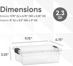 Superio Clear Storage Bins with Lids, Stackable Storage Box with Latches and Handles, Extra Small, 2 Pack 2 Quart