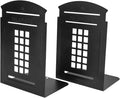 MerryNine 2 Pack Book Ends, Metal Bookends for Shelves, Telephone Booth Decorative Bookends, Non Skid Heavy Bookends, Book, Magazine or CD Organizers for Home and Office (Black-2pcs)