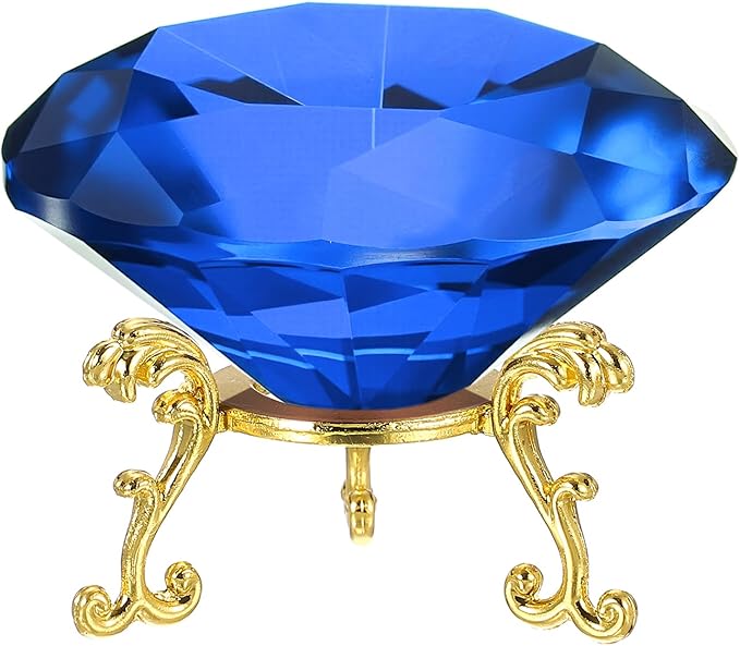 PATIKIL Diamond Crystal Paperweight, 80mm / 3.15" Crystal Paperweight Paper Weight with Gold 19 Metal Base for Home Office Desktop Table Decor Wedding Party Ornaments, Dark Blue