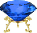 PATIKIL Diamond Crystal Paperweight, 80mm / 3.15" Crystal Paperweight Paper Weight with Gold 19 Metal Base for Home Office Desktop Table Decor Wedding Party Ornaments, Dark Blue