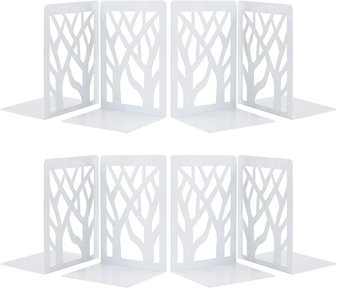 MSDADA Bookends, Book Ends for Shelves, Bookends for Office, Book Ends for Heavy Books, Book Shelf Holder Stand Home Decorative，Metal Bookend Supports, Book Stoppers, White(4 Pairs)